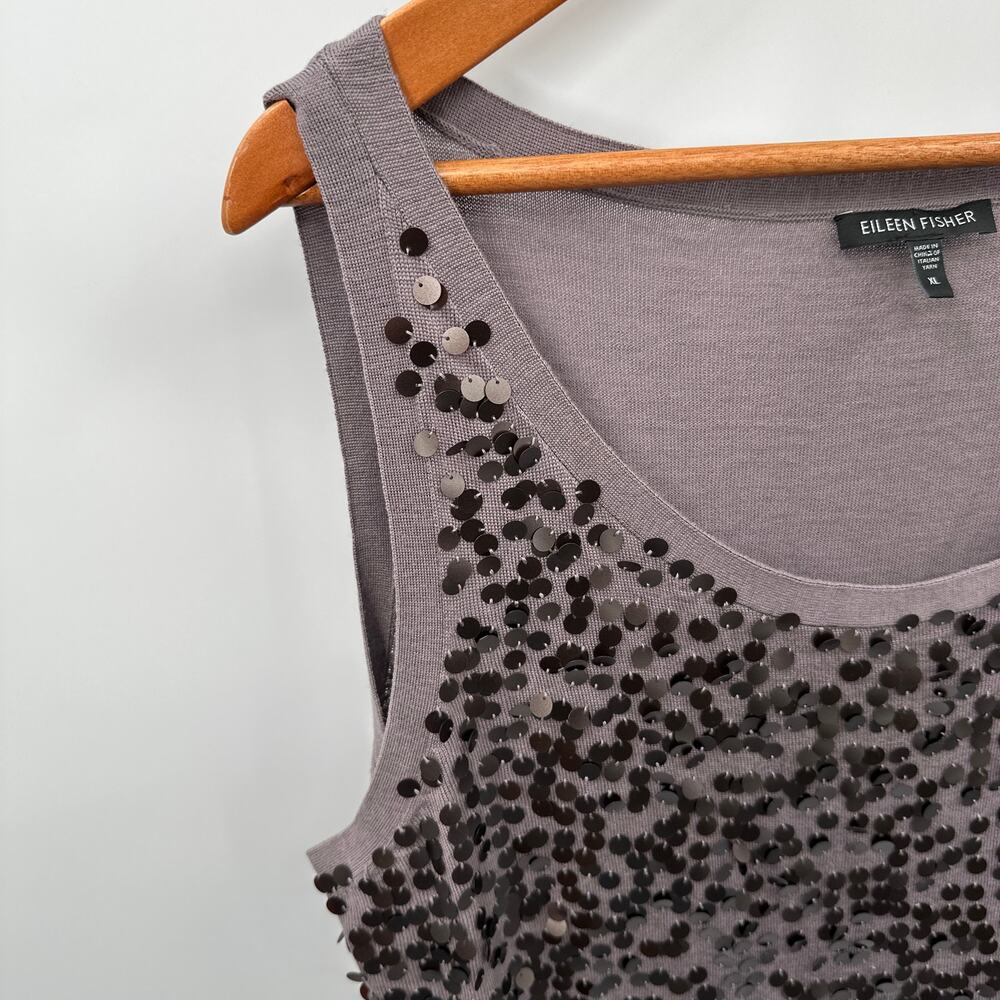 EILEEN FISHER Sequined Fine Merino Knit Lavender Sleeveless Sweater Top // XL - Picture 5 of 11
